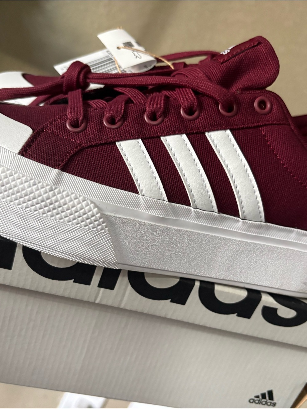 adidas Women's Burgundy Canvas Platform Sneaker with White Stripes